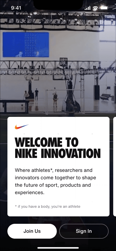Nike: Innovation App Redesign, screen 1